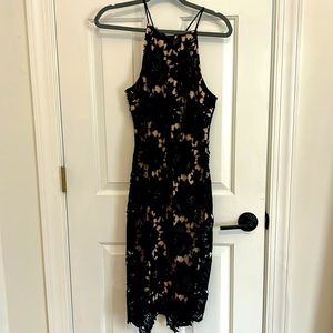 Navy blue floral lace overlay dress